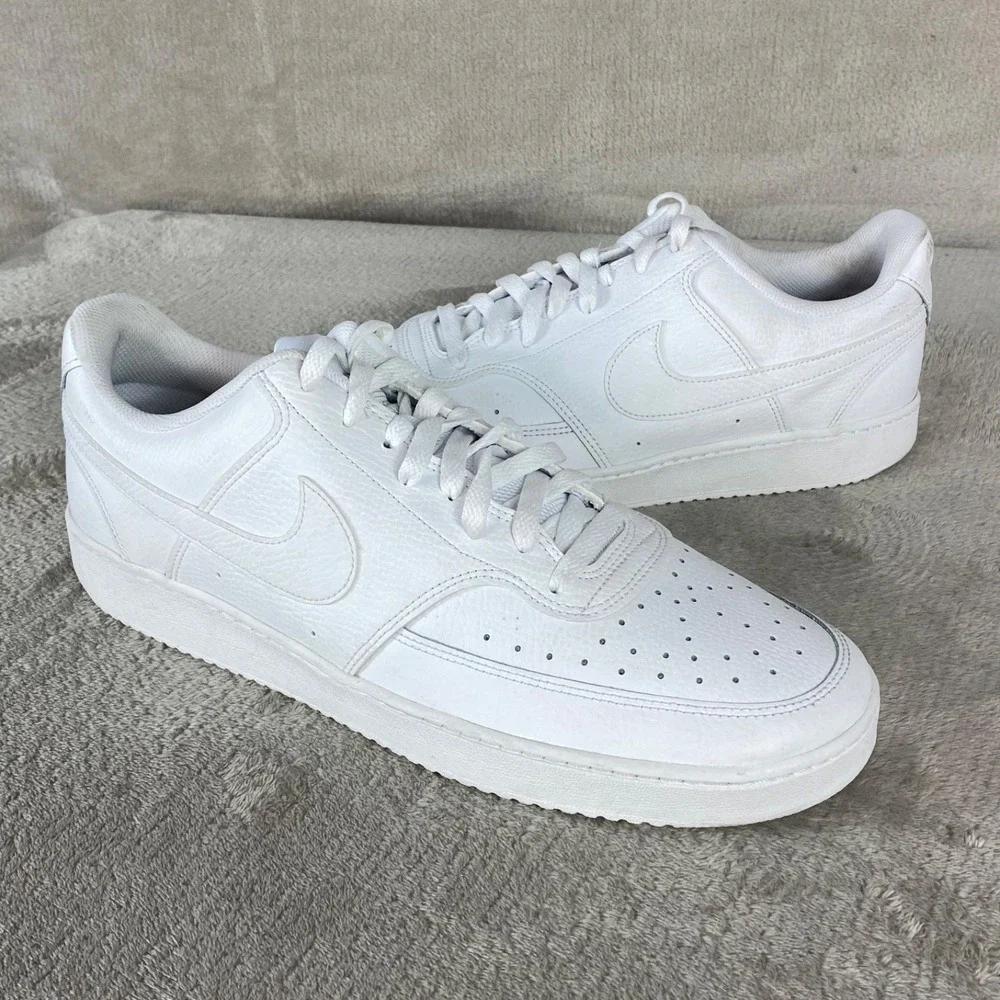 Nike Court Vision Mens Sneakers Shoes Size 13 Triple White Leather NEW